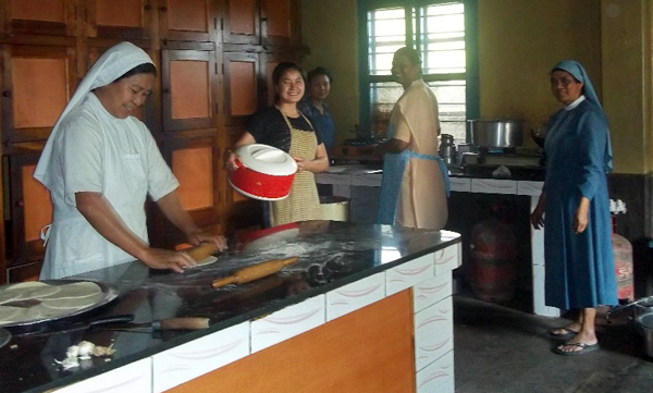 Smiling nuns at the Mount Tabor Retreat Centre busy preparing breakfast for the team. Meals were home made , hot and fresh 