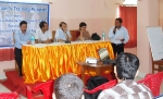 Noted academician and C-NES Advisory Council member Udayan Mishra at the training . Sitting with him are Programme manger Ashok Rao, Associate Programme Manager, Sanjay Sharma and Communications Officer, Bhaswati Goswami. Introducing him to the gathering (mike in hand)is Assistant Programme Manager, Manik Boruah