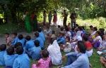 An awareness session conducted by ASHAs in Ulupam sapori, Majuli, Jorhat, being filmed