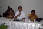 Jiten Tamuli, President Zila Parishad, Golaghat addressing participants at the seminar. Sitting to his left is C-NES Trustee,Dr Mafuza Rahman from Cotton College , Guwahati and to his right is Lalita Nath, President, Gram Panchayat, Golaghat district