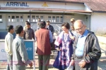 The Managing Trustee of C-NES, Mr Sanjoy Hazarika(back towards us- in waistcoat & cap) welcomes the Aiyars at the Dibrugarh airport on 27 Dec, 2008.               