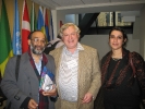 Sanjoy Hazarika  with Bobby Bendetson (centre) a major funder of the IGL at Tufts and from a leading business family in Boston. On the right is Ananya Vajpayi who teaches at the University of Massachusets near Boston and a speaker at the EPIIC colllquium.
